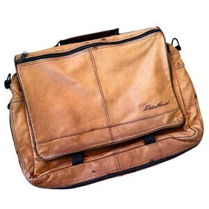 Vintage Eddie Bauer Brown Smooth Leather Utility Messenger Laptop Briefcase Bag